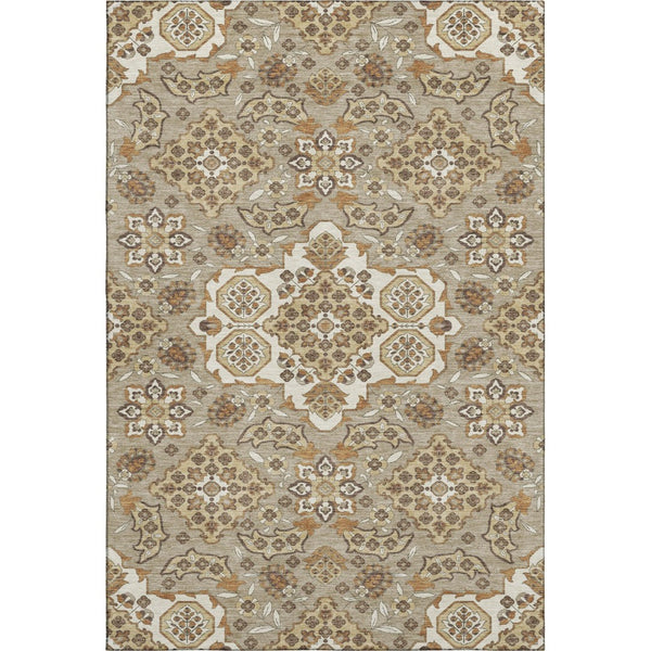 HomeRoots 9' X 12' Washable Taupe & Beige Floral Medallion Area Rug with UV Protection for Active Homes 705880