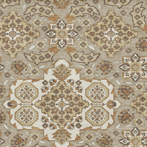 HomeRoots 9' X 12' Washable Taupe & Beige Floral Medallion Area Rug with UV Protection for Active Homes 705880
