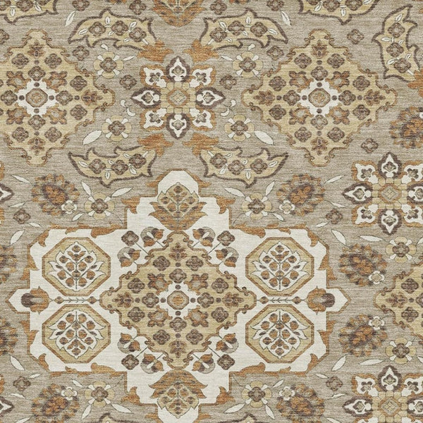 HomeRoots 9' X 12' Washable Taupe & Beige Floral Medallion Area Rug with UV Protection for Active Homes 705880