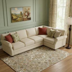 HomeRoots 10' X 14' Washable Floral Medallion Area Rug in Taupe & Beige - UV Protected, Durable & Stylish! 705881