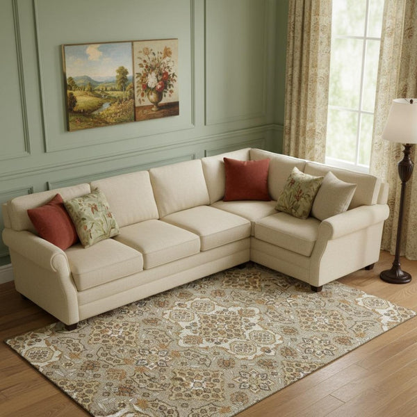HomeRoots 10' X 14' Washable Floral Medallion Area Rug in Taupe & Beige - UV Protected, Durable & Stylish! 705881