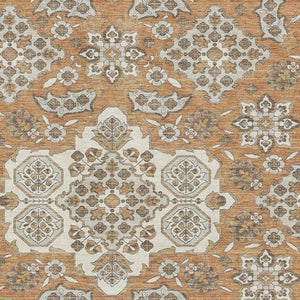 HomeRoots 5' X 8' Terra Cotta Floral Medallion Area Rug - Stain-Resistant, UV Protected, Non-Slip Backing 705883