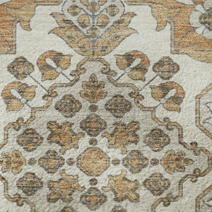HomeRoots 8' Washable Round Rug with Terra Cotta & Beige Floral Medallion - UV Protection & Stain Resistant! 705884