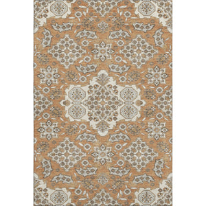 HomeRoots 8' X 10' Terra Cotta and Beige Floral Medallion Area Rug – Washable, UV Protected, Durable Design 705885