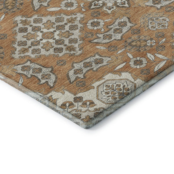 HomeRoots 8' X 10' Terra Cotta and Beige Floral Medallion Area Rug – Washable, UV Protected, Durable Design 705885