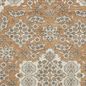 HomeRoots 8' X 10' Terra Cotta and Beige Floral Medallion Area Rug – Washable, UV Protected, Durable Design 705885