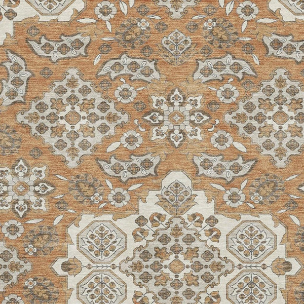 HomeRoots 8' X 10' Terra Cotta and Beige Floral Medallion Area Rug – Washable, UV Protected, Durable Design 705885