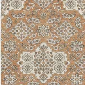 HomeRoots 8' X 10' Terra Cotta and Beige Floral Medallion Area Rug – Washable, UV Protected, Durable Design 705885