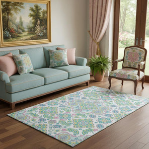 HomeRoots 5' X 8' Floral Medallion Area Rug - Soft, Washable, UV Protected, Perfect for Homes with Kids & Pets! 705889