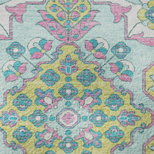 HomeRoots 8' Washable Round Rug with Floral Medallion Design - UV Protected, Durable, Family-Friendly Style 705890