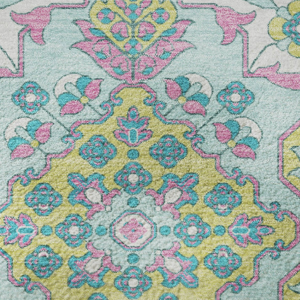 HomeRoots 8' Washable Round Rug with Floral Medallion Design - UV Protected, Durable, Family-Friendly Style 705890