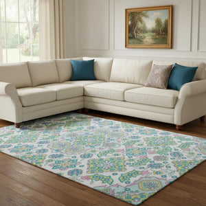 HomeRoots 8' X 10' Washable Floral Medallion Area Rug – Stain-Resistant, UV-Protected, Family-Friendly Decor 705891