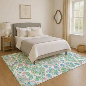HomeRoots 8' X 10' Washable Floral Medallion Area Rug – Stain-Resistant, UV-Protected, Family-Friendly Decor 705891