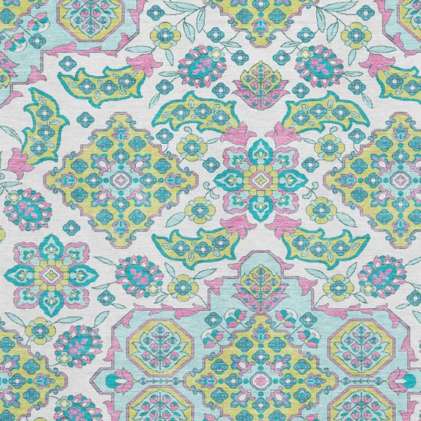 HomeRoots 8' X 10' Washable Floral Medallion Area Rug – Stain-Resistant, UV-Protected, Family-Friendly Decor 705891