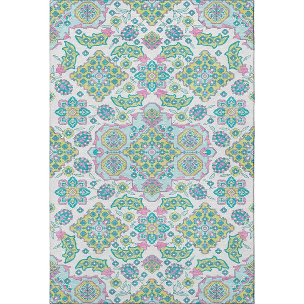 HomeRoots 8' X 10' Washable Floral Medallion Area Rug – Stain-Resistant, UV-Protected, Family-Friendly Decor 705891
