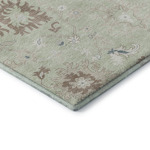 HomeRoots 8' Floral Artichoke Green, Brown & Blue Washable Round Rug - UV Protected, Stain Resistant & Stylish 705896