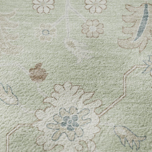 HomeRoots 8' Floral Artichoke Green, Brown & Blue Washable Round Rug - UV Protected, Stain Resistant & Stylish 705896