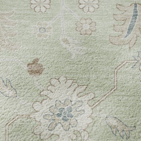 HomeRoots 8' Floral Artichoke Green, Brown & Blue Washable Round Rug - UV Protected, Stain Resistant & Stylish 705896