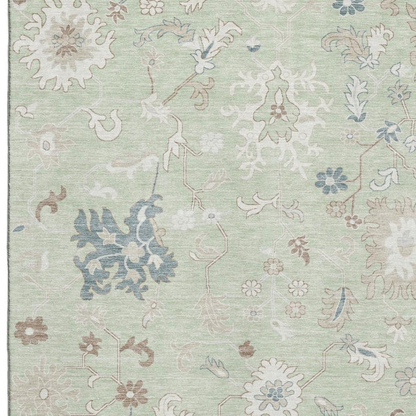 HomeRoots 8' X 10' Artichoke Green Floral Washable Area Rug - Durable, Stain-Resistant, UV-Protected Design 705897