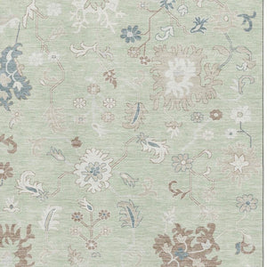 HomeRoots 9' X 12' Floral Washable Area Rug with UV Protection – Durable Artichoke Green & Brown Design for Homes 705898