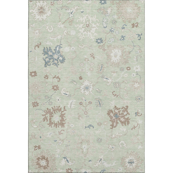 HomeRoots 10' Transitional Floral Area Rug in Artichoke Green, Brown & Blue - Washable, UV Protected & Durable! 705899