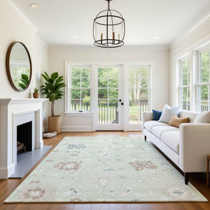 HomeRoots 10' Transitional Floral Area Rug in Artichoke Green, Brown & Blue - Washable, UV Protected & Durable! 705899