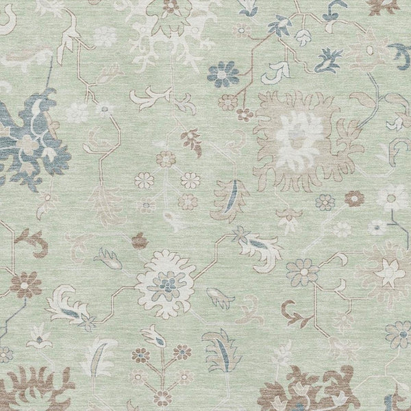 HomeRoots 10' Transitional Floral Area Rug in Artichoke Green, Brown & Blue - Washable, UV Protected & Durable! 705899