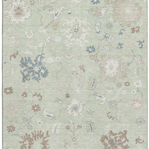 HomeRoots 10' Transitional Floral Area Rug in Artichoke Green, Brown & Blue - Washable, UV Protected & Durable! 705899