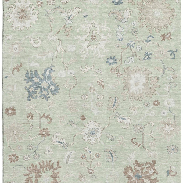 HomeRoots 10' Transitional Floral Area Rug in Artichoke Green, Brown & Blue - Washable, UV Protected & Durable! 705899