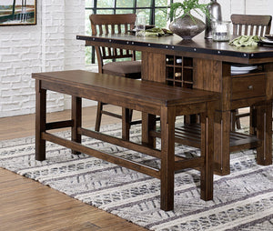 English Elm Dark Burnished Brown Counter Height Bench 64" Seat, Transitional Wooden Dining Bench with Storage Accent B011P191864