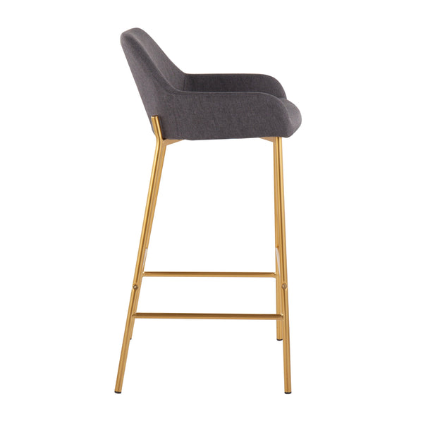 English Elm Daniella Glam Bar Stools Set Of 2 In Gold Metal & Charcoal Fabric For Modern Home Decor Bliss B202S00526