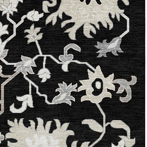 HomeRoots 5' X 8' Black And Ivory Floral Area Rug – Washable, UV-Protected, Stylish & Durable for Family Homes 705901