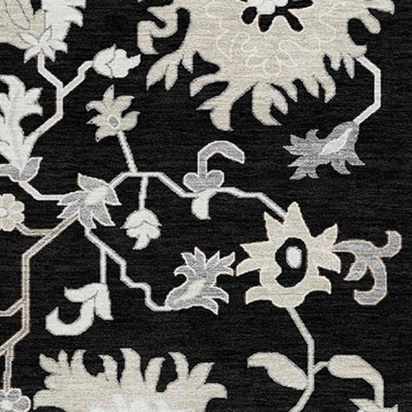 HomeRoots 8' X 10' Black and Ivory Floral Area Rug - Washable, UV Protected, Stylish & Stain Resistant Design 705903