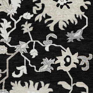 HomeRoots 9' X 12' Black And Ivory Floral Area Rug - Washable, Stain-Resistant, UV Protection for High Traffic Areas 705904