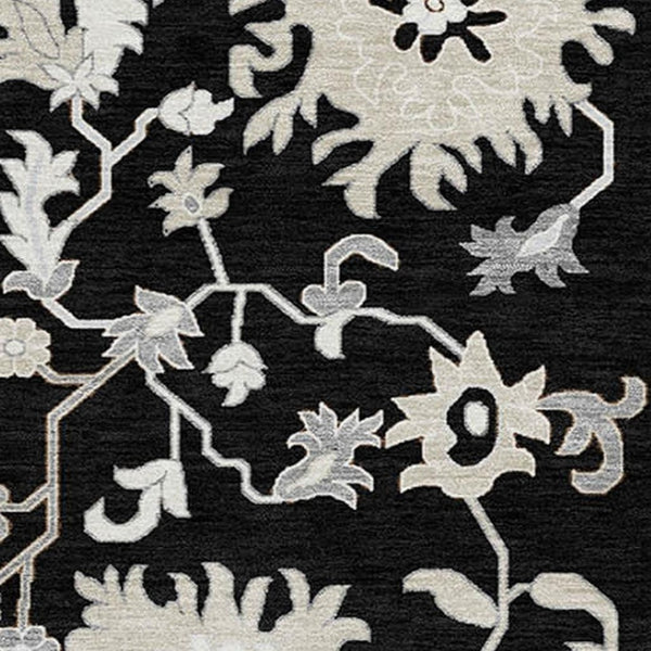 HomeRoots 9' X 12' Black And Ivory Floral Area Rug - Washable, Stain-Resistant, UV Protection for High Traffic Areas 705904