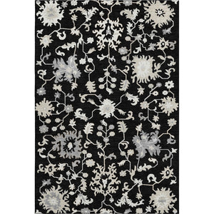 HomeRoots 10' X 14' Black And Ivory Floral Area Rug – Durable, Washable, UV-Protected for Stylish Living Spaces 705905