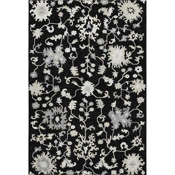 HomeRoots 10' X 14' Black And Ivory Floral Area Rug – Durable, Washable, UV-Protected for Stylish Living Spaces 705905