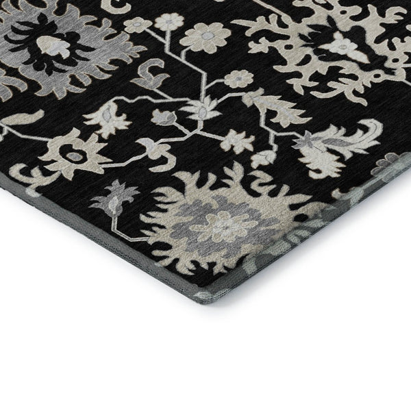 HomeRoots 10' X 14' Black And Ivory Floral Area Rug – Durable, Washable, UV-Protected for Stylish Living Spaces 705905