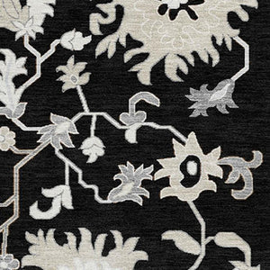 HomeRoots 10' X 14' Black And Ivory Floral Area Rug – Durable, Washable, UV-Protected for Stylish Living Spaces 705905