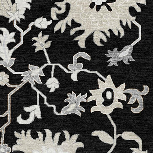 HomeRoots 10' X 14' Black And Ivory Floral Area Rug – Durable, Washable, UV-Protected for Stylish Living Spaces 705905