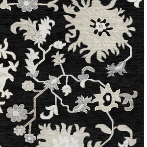 HomeRoots 10' X 14' Black And Ivory Floral Area Rug – Durable, Washable, UV-Protected for Stylish Living Spaces 705905