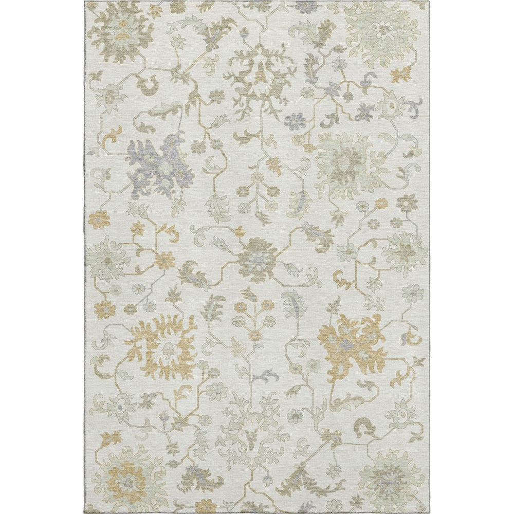 HomeRoots 5' X 8' Ivory Beige Floral Area Rug – Washable, Stain Resistant, UV Protected for Everyday Use 705907