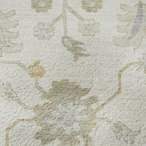 HomeRoots 5' X 8' Ivory Beige Floral Area Rug – Washable, Stain Resistant, UV Protected for Everyday Use 705907
