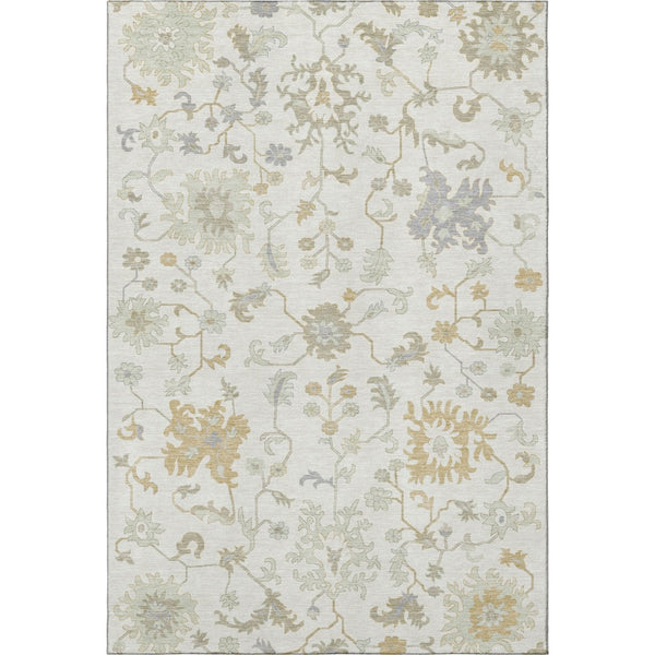HomeRoots 5' X 8' Ivory Beige Floral Area Rug – Washable, Stain Resistant, UV Protected for Everyday Use 705907
