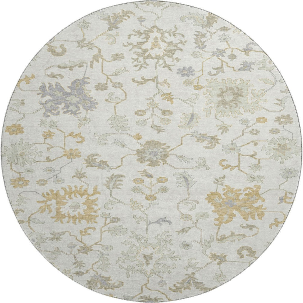 HomeRoots 8' Washable Round Rug with Elegant Floral Design, UV Protection, Stain Resistance & Easy Care 705908