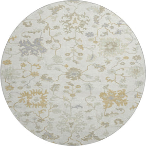 HomeRoots 8' Washable Round Rug with Elegant Floral Design, UV Protection, Stain Resistance & Easy Care 705908