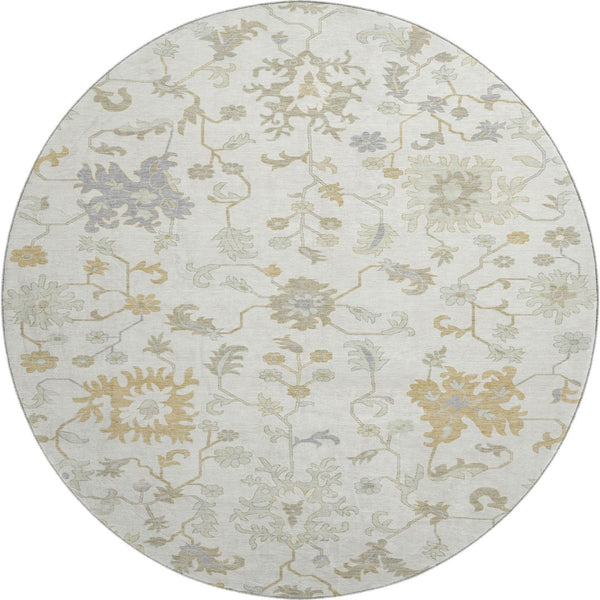 HomeRoots 8' Washable Round Rug with Elegant Floral Design, UV Protection, Stain Resistance & Easy Care 705908