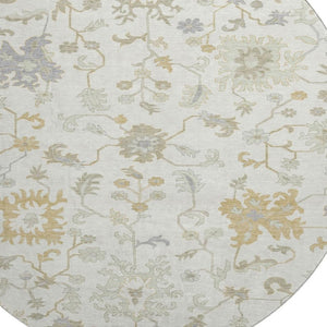 HomeRoots 8' Washable Round Rug with Elegant Floral Design, UV Protection, Stain Resistance & Easy Care 705908