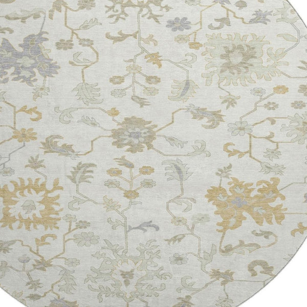 HomeRoots 8' Washable Round Rug with Elegant Floral Design, UV Protection, Stain Resistance & Easy Care 705908