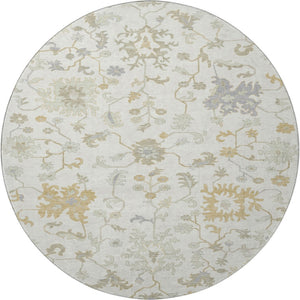 HomeRoots 8' Washable Round Rug with Elegant Floral Design, UV Protection, Stain Resistance & Easy Care 705908